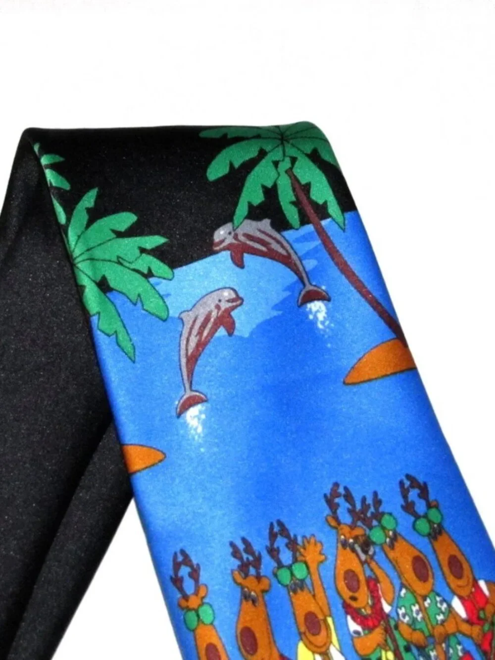 Hallmark Christmas Men's Tie Blue Speedboat Santa Skiing Reindeer Holiday